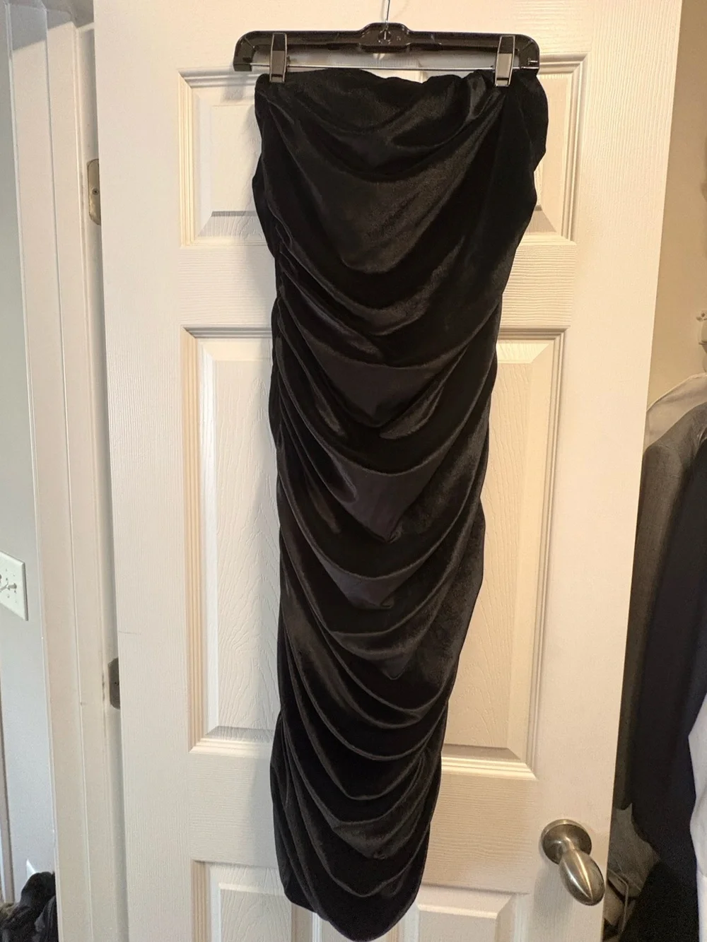 Club L London Black Strapless Ruched Midi Dress
